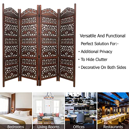 4 Panel Folding Wood Room Divider, Antique Brown, 72 x 80 L396608