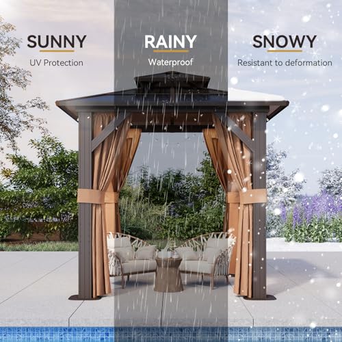 12x16 Hardtop Gazebo with Netting and Curtains, Aluminum Frame, Polycarbonate Roof N71921