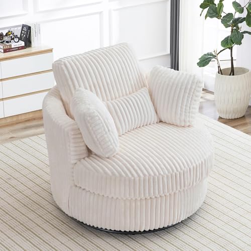 Swivel Barrel Chair with Ottoman for Living Room Bedroom, White W553228
