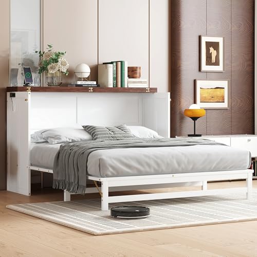 Queen Size Murphy Bed with Charging Station and Storage Drawers D4782