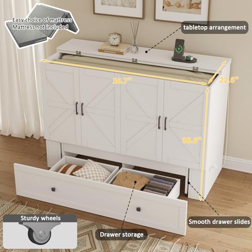 Murphy Bed with Storage and Charging Station, Foldable Panel, for Guest Bedroom, Living Room, Office V324