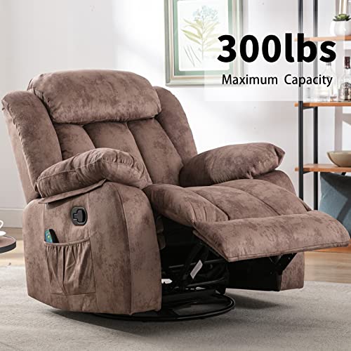 Massage Swivel Rocker Recliner Chair with Heat and Vibration, 360 Degree Swivel Manual Recliners, Grey Y4896