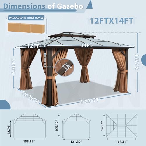 12'x14' Hardtop Gazebo with Curtains and Netting for Patio, Garden, Lawns E949