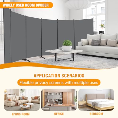 Room Divider Screen 3 Panel Folding Partition with Metal Frame, Grey M4968