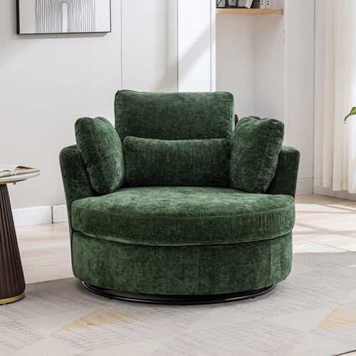 Oversized Swivel Barrel Chair with Ottoman, Chenille, Beige X252712