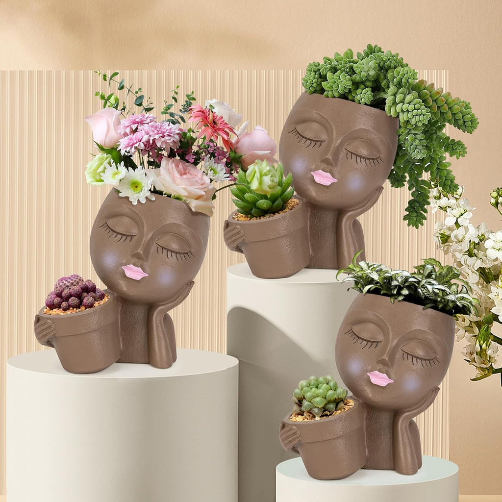 Face Planter Pot, Head Flower Pot with Drainage Hole for Indoor Outdoor Plants Y372