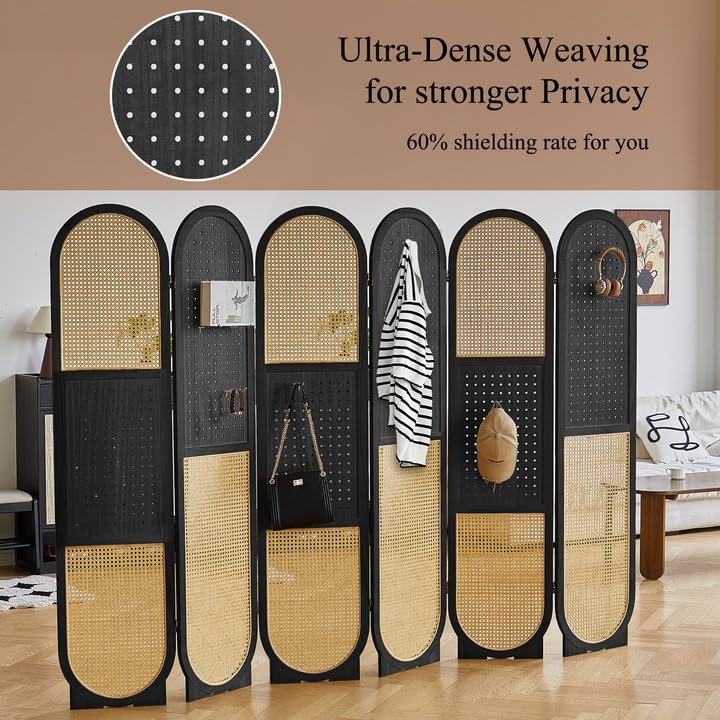 Wooden Pegboard Room Divider, 5.6Ft Folding Privacy Screen P5676