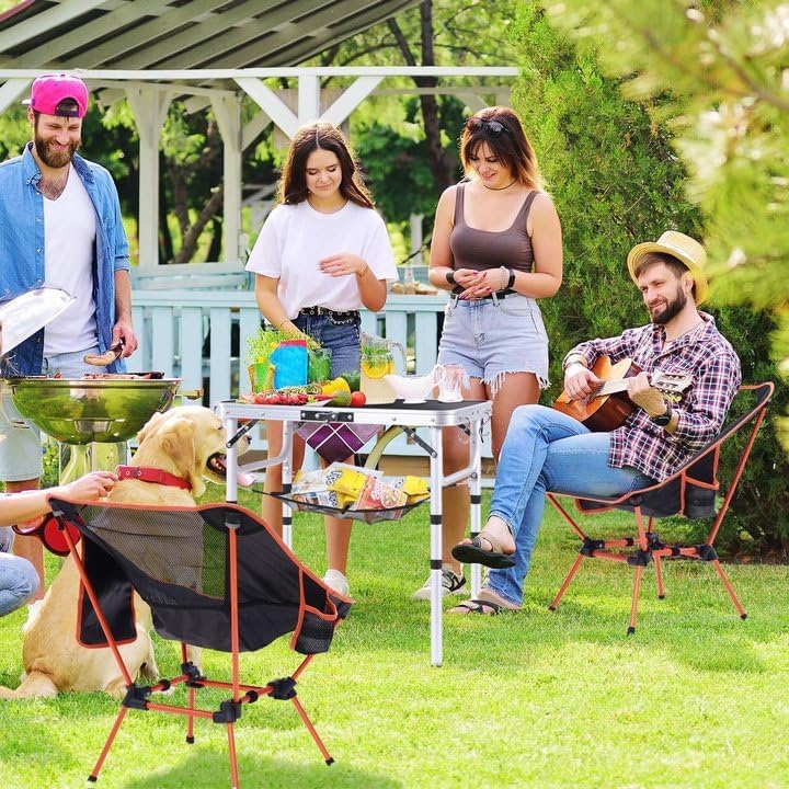 Adjustable Height Folding Camping Table with Mesh Layer Y4319
