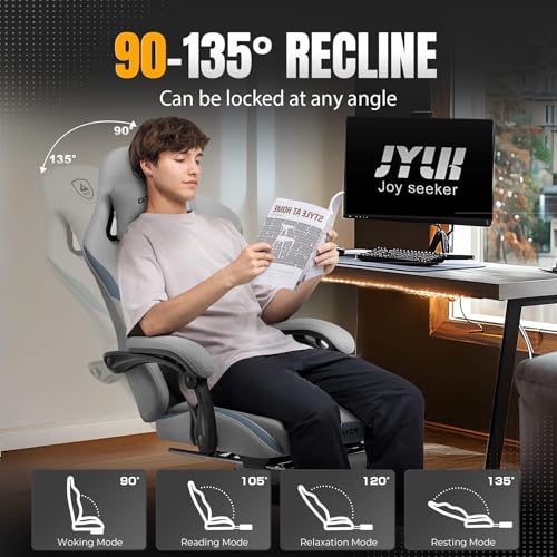 Gaming Chair Ergonomic Office Chair with Foot Rest, Breathable Fabric Computer Chair with Headrest and Lumbar Support V504535