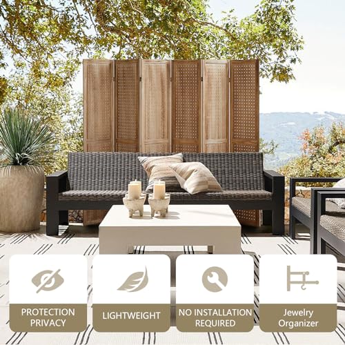 Wooden Pegboard Room Divider, 5.6Ft Folding Privacy Screen P5676