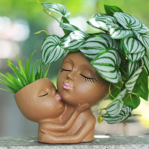 Head Planter Mother and Child Resin Flower Pot with Drainage Hole F9184