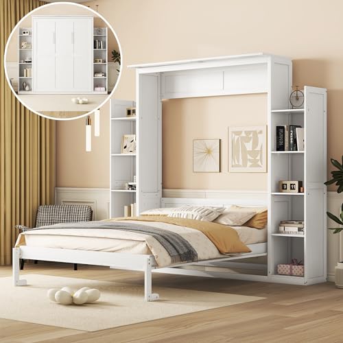 Queen Size Murphy Bed with Cabinet and LED Lights W119811