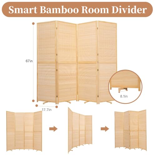 Bamboo Room Divider Folding Privacy Screen 4 Panel Freestanding F401