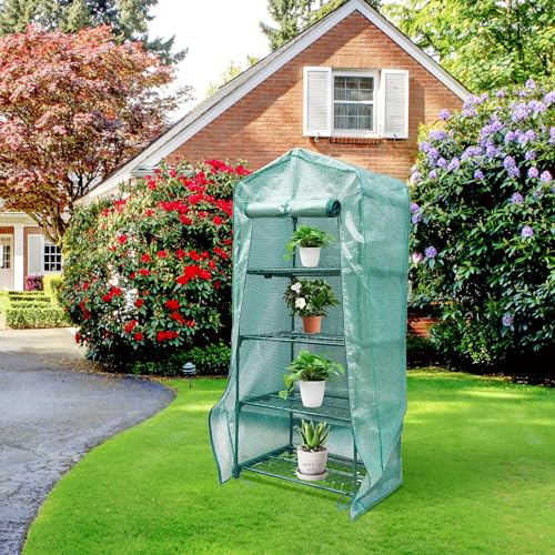 Greenhouse Replacement Cover with Roll-Up Zipper Door for Outdoor Gardening D1780
