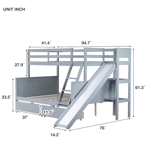 Twin Over Full Bunk Bed with Slide and Storage Stairs C57577