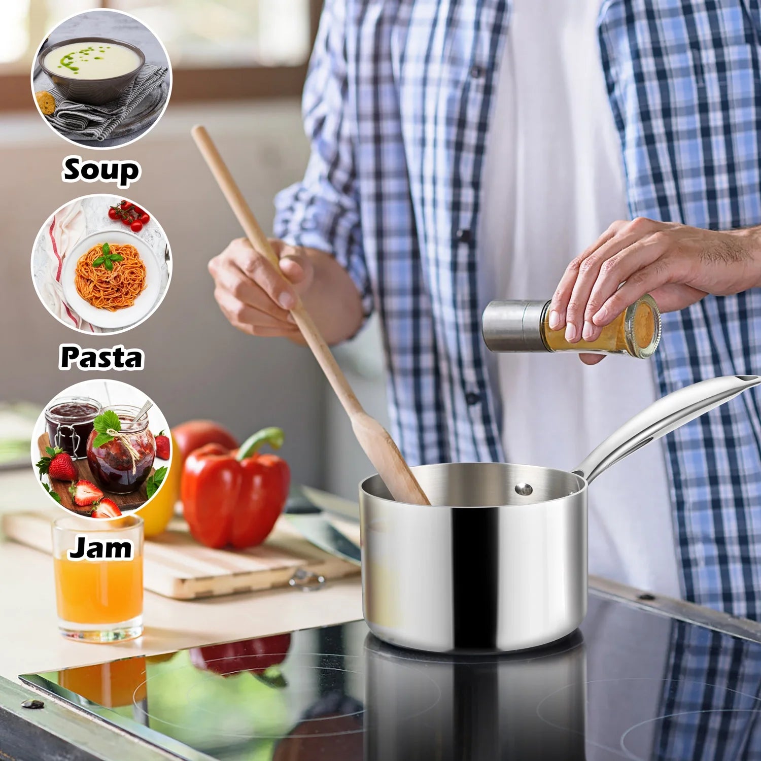 2 Quart Saucepan with Glass Lid, Tri-Ply Stainless Steel Milk Pan L51497