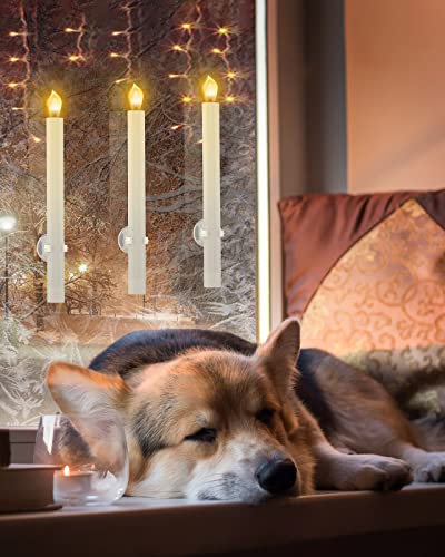 Flameless Taper Candles with Timer and Remote, LED Flickering Candles with Gold Holders, 6-Piece Set B490