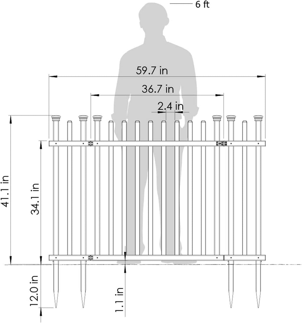 Vinyl Picket Fence 44" W x 41" H 2 Pack with No-Dig Gate Kit 59.7" W x 41.1" H V486