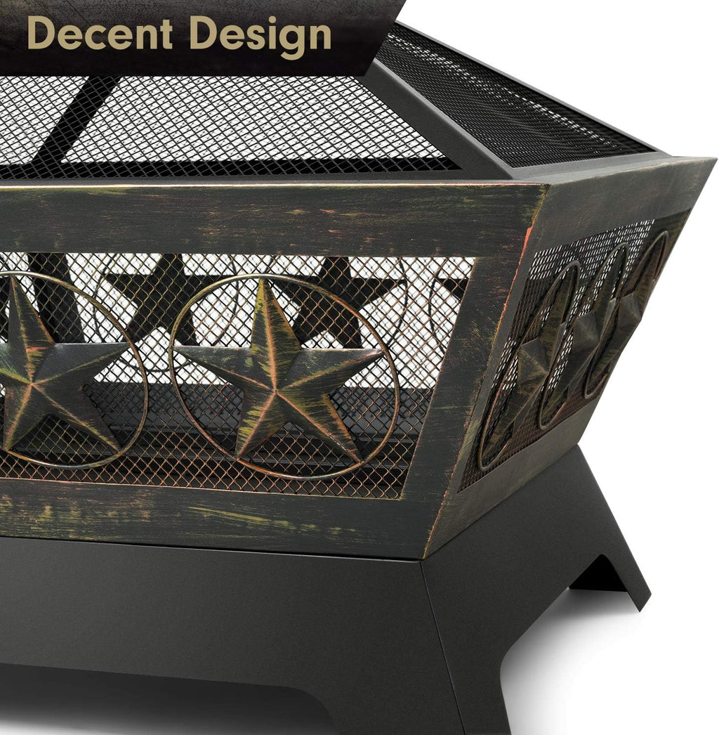 Outdoor Wood Burning Fire Pit 24in with Spark Screen and Poker N64003