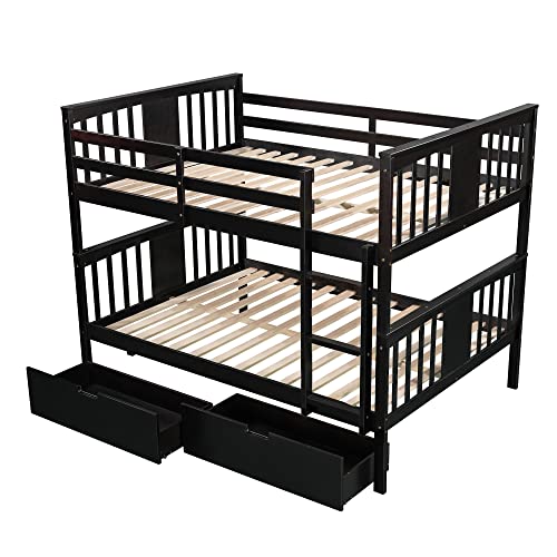 Twin Over Full Bunk Bed with Slide and Stairs for Kids E212