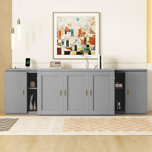 Murphy Bed Chest with Shelves, Foldable Wood Platform Bed Frame I45495