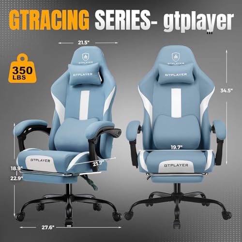 Gaming Chair Ergonomic Office Chair with Foot Rest, Breathable Fabric Computer Chair with Headrest and Lumbar Support V504535