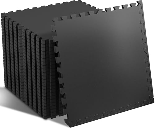 24 Pcs Interlocking EVA Foam Gym Mats with Rubber Top, Black A6287