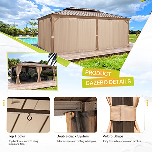 12x16 ft Hardtop Gazebo with Galvanized Steel Roof, Curtains and Netting V821