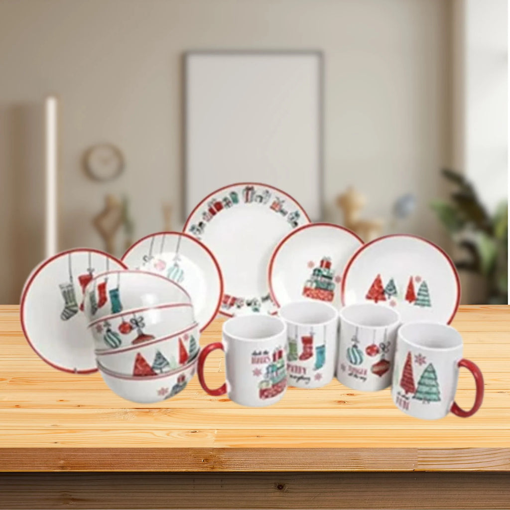 16-Piece White Porcelain Christmas Dinnerware Set T16316