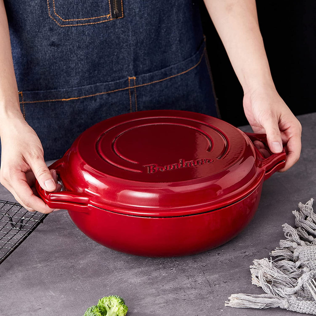 Enameled Cast Iron Cocotte Double Braiser Pan with Grill Lid P157487