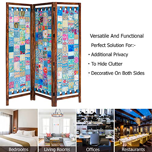 4 Panel Folding Wood Room Divider, Antique Brown, 72 x 80 L396608
