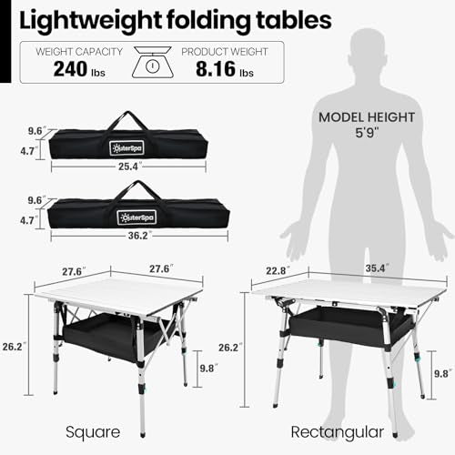 Portable Folding Camping Table with Adjustable Legs, Lightweight Aluminum K894