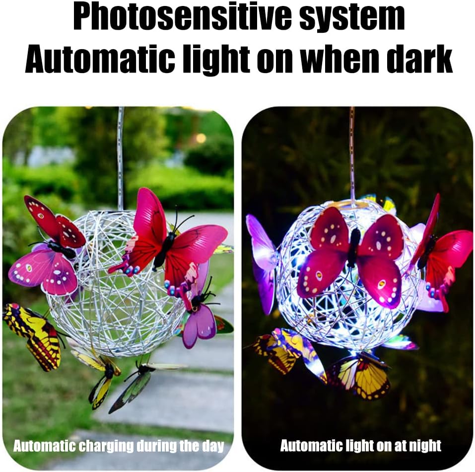 Solar Hanging Mesh Orb with LED Butterfly Light X476