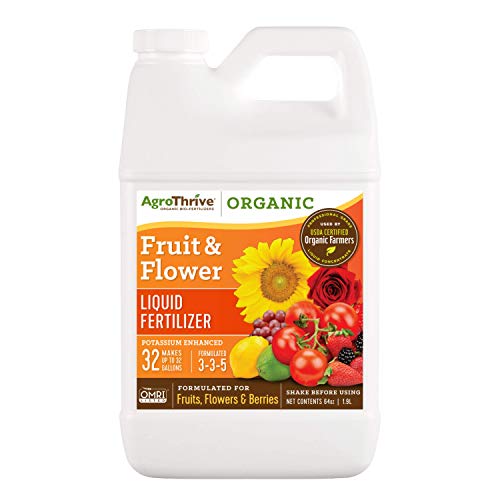 AgroThrive Fruit and Flower Organic Liquid Fertilizer - 3-3-5 NPK (ATFF1032) (32 oz) for Fruits, Flowers, Vegetables, Greenhouses and Herbs