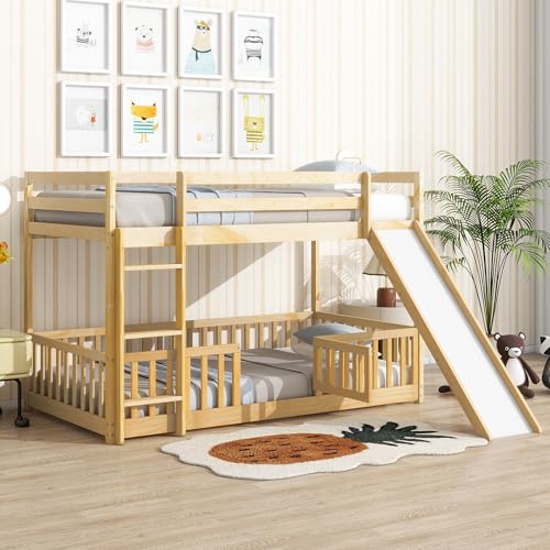 Twin Over Full Bunk Bed with Slide and Storage Stairs C57577