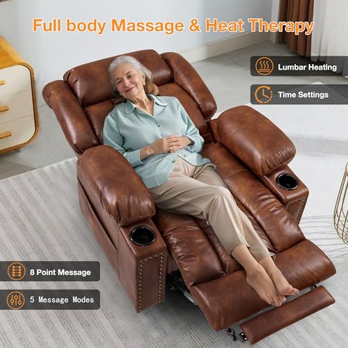 Large Power Lift Recliner Chair for Elderly with Heat and Massage, USB Port, Dark Brown A742