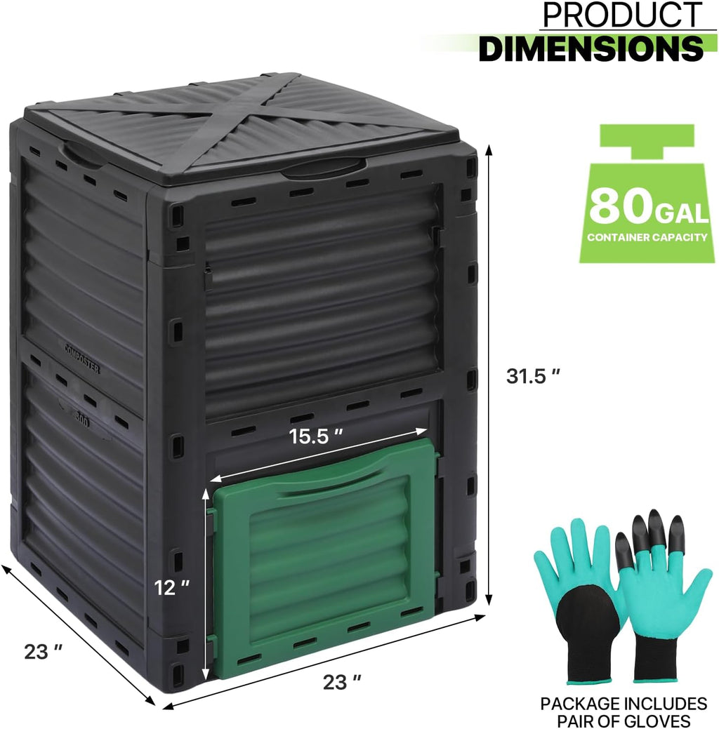 80 Gal Garden Compost Bin, BPA Free, Outdoor Compost Box G529864