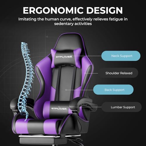 Gaming Chair with Footrest and Lumbar Support, Height Adjustable, 360° Swivel, Blue U7447