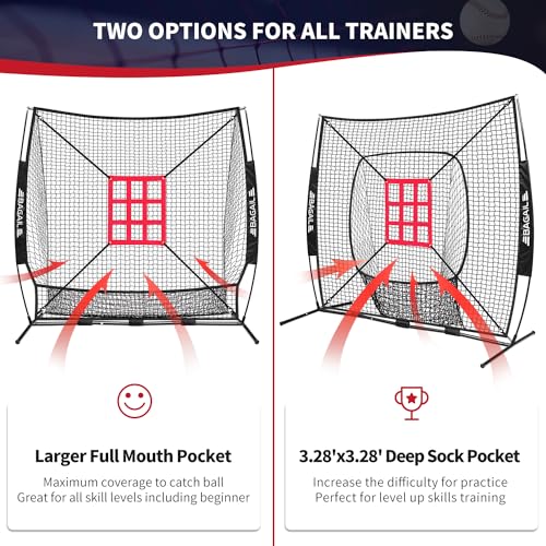 Baseball & Softball Practice Net with Bow Frame, Portable with Batting Tee and Carry Bag F660