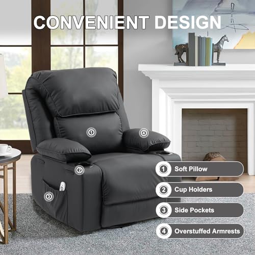 Massage Heated Swivel Rocking Recliner Chair with Cup Holders Z657
