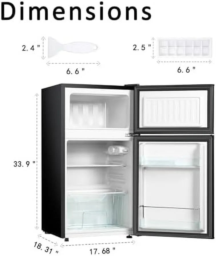 Mini Fridge with Freezer, 2 Door Compact Refrigerator, Low Noise for Bedroom, Dorm, Office (Black) A434