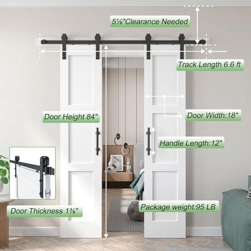 White Barn Door with Sliding Hardware Kit, 7FT, 5-Panel K864232