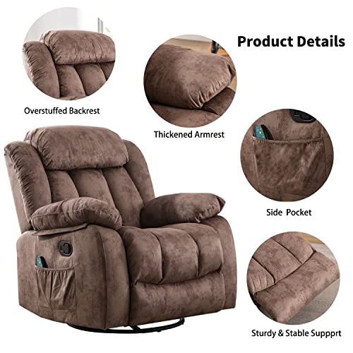 Massage Swivel Rocker Recliner Chair with Heat and Vibration, 360 Degree Swivel Manual Recliners, Grey Y4896
