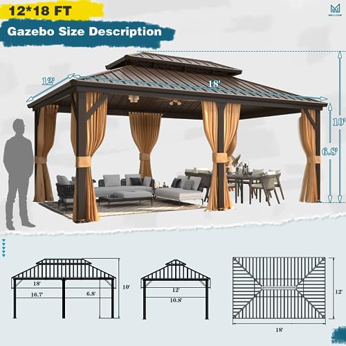 10'x13' Hardtop Gazebo with Polycarbonate Double Roof, Aluminum Frame, Curtains and Netting N263
