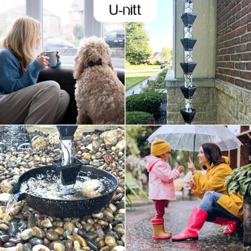Rain Chain for Gutters, 8.5 FT Metal Black, Powder Coated Square Cups W7390