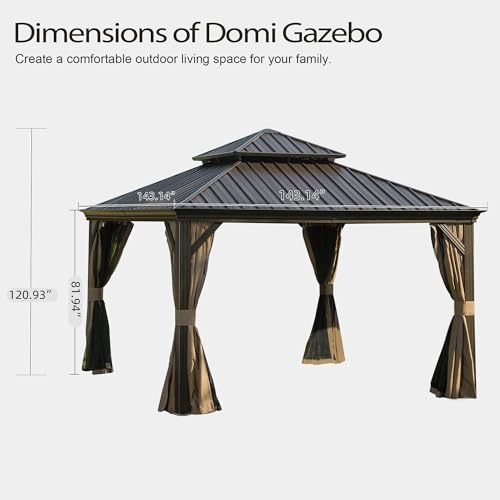 10 x 10 ft Hardtop Gazebo with Netting and Curtains, Galvanized Steel Roof for Patio and Garden X50618