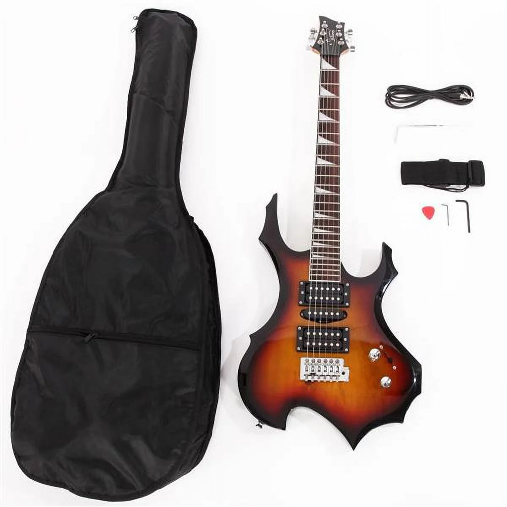 Flame Shaped Electric Guitar with 20W Amp and Accessories, Sunset Color C6474