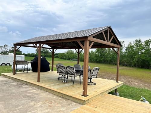 10 x 10 ft Hardtop Gazebo with Netting and Curtains, Galvanized Steel Roof for Patio and Garden X50618