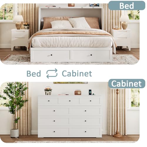 Murphy Bed with Storage and Charging Station, Foldable Panel, for Guest Bedroom, Living Room, Office V324