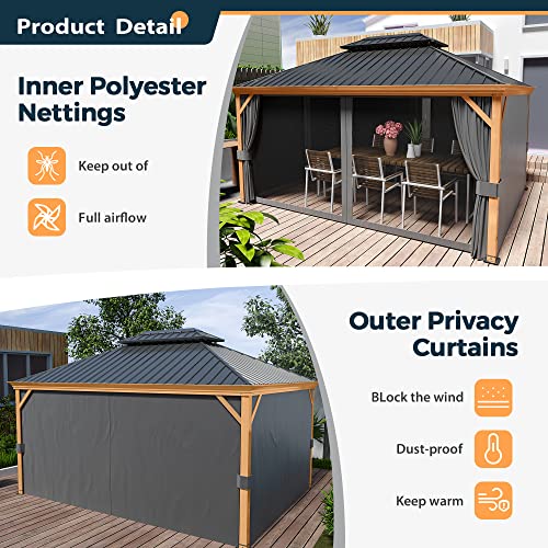 10' x 12' Hardtop Gazebo with Galvanized Steel Double Roof, Netting and Curtains W925480